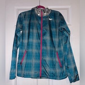 Nike Running Plaid Windbreaker Hooded Jacket Size Medium